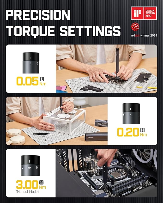 Fanttik E1 Max Electric Screwdriver, Mini Precision Screwdriver Set, 50 Magnetic Bits, Magnetic Storage, 5/32‘’Hex, Repair Tool Kit for Electronics Phone Camera Laptop Watch (Grey)