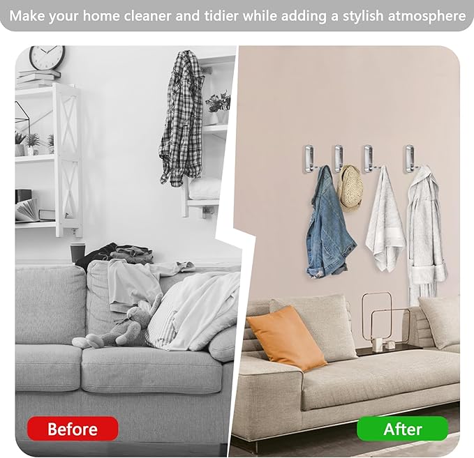 2PCS Foldable Wall Hooks, Heavy Duty Zinc Alloy Folding Wall Hooks,Folding Coat Hooks, Flip Down Hook for Hanging Coats, Bags, Hats, Cooking Utensil, Bathrobes, Keys (Silver)