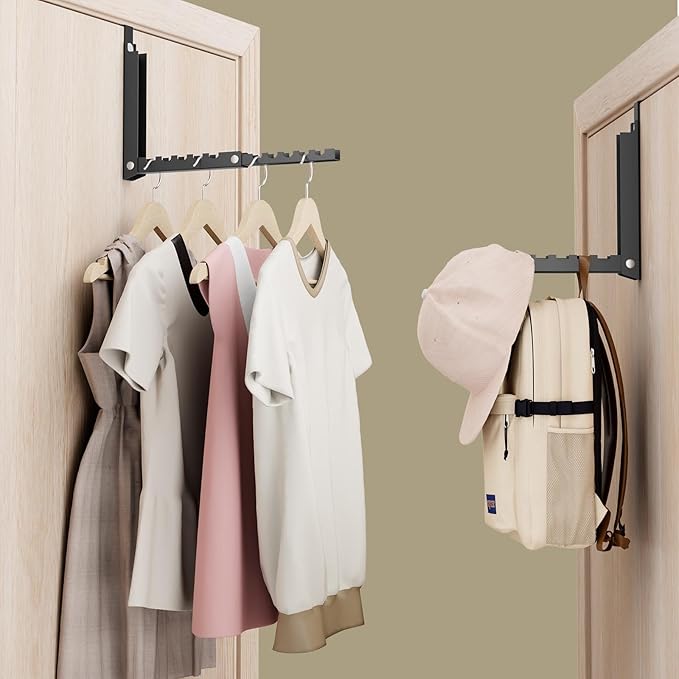 BAKON Over The Door Hooks, Small Space Double Folding Portable Over The Door Drying Rack for Laundry, Bathroom, Bedroom, Travel Storage and Drying (1Pack,Black)