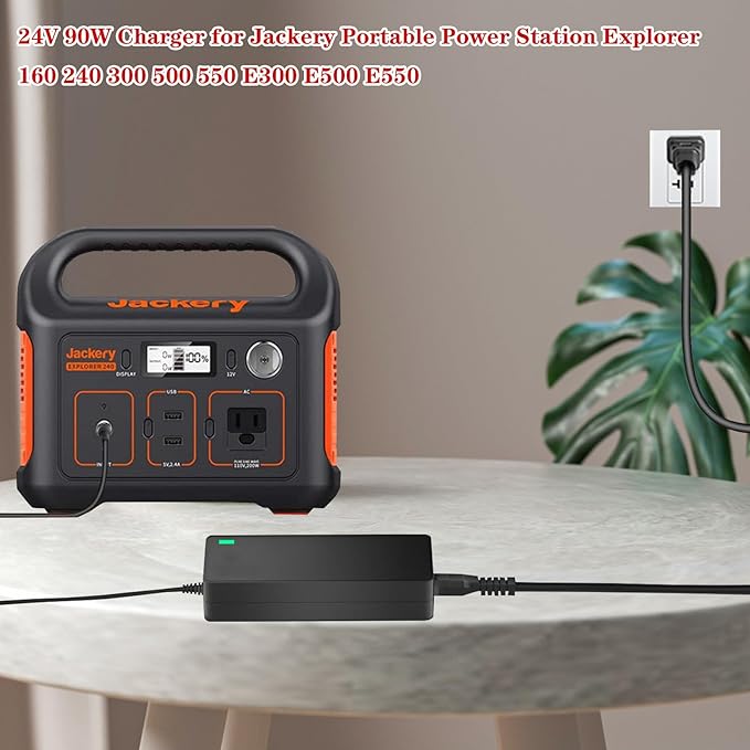 24V Charger for Jackery Portable Power Station Explorer 160 240 300 500 550 E300 E500 E550 Solar Generator 167Wh 240Wh 293Wh 518Wh Lithium Battery Charging Cord，24V 90W AC Adapter Charger