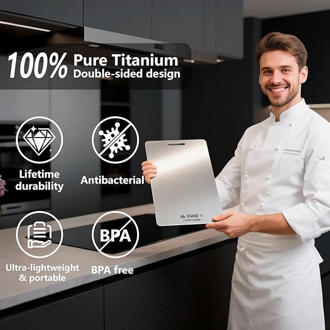 Titanium Cutting Boards for Kitchen, 100% Pure Titanium Cutting Boards, Cutting Board Double Sided Food Grade, Perfect for Sushi, Meat, Vegetables & Meal Prep – Easy To Clean 12"x9"
