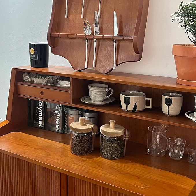 Set of 3 Glass Jars Containers with Wooden Lids and Scoop Clear Canister Jars Set with Spoon for Kitchen Food Storage Coffee Tea Sugar Decorative Countertop Organization Jars 31 oz (3)