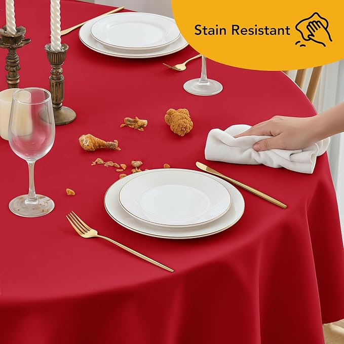 6-Pack Red Round Tablecloths, 132 Inches, Stain-Resistant Polyester for 6-8 Ft Round Tables - Washable Table Covers for Weddings, Banquets, Birthday Parties, Events