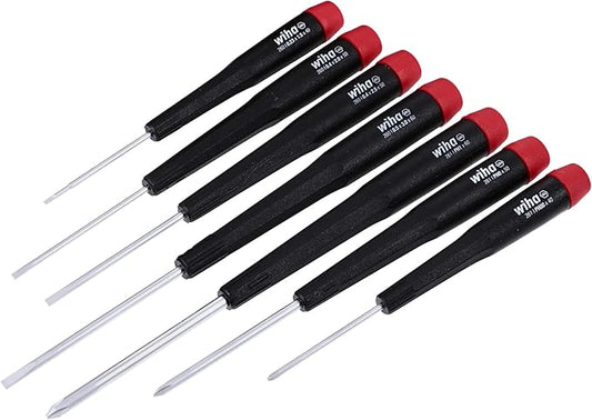 Wiha 26197 Precision Screwdriver Set, 7-Piece Mini Slotted & Phillips, PicoFinish Handles with Rotating Caps, Small Screwdrivers for Electronics & Fine Work
