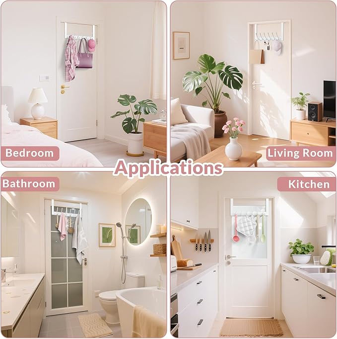 BAKON 2 Packs Over The Door Hooks with 6 Hook, Heavy Duty Over Door Hanger for Hanging Clothes Coat Hat Jacket, Door Coat Rack for Bathroom Closet Laundry Bedroom Kitchen Living Room Home Organizer