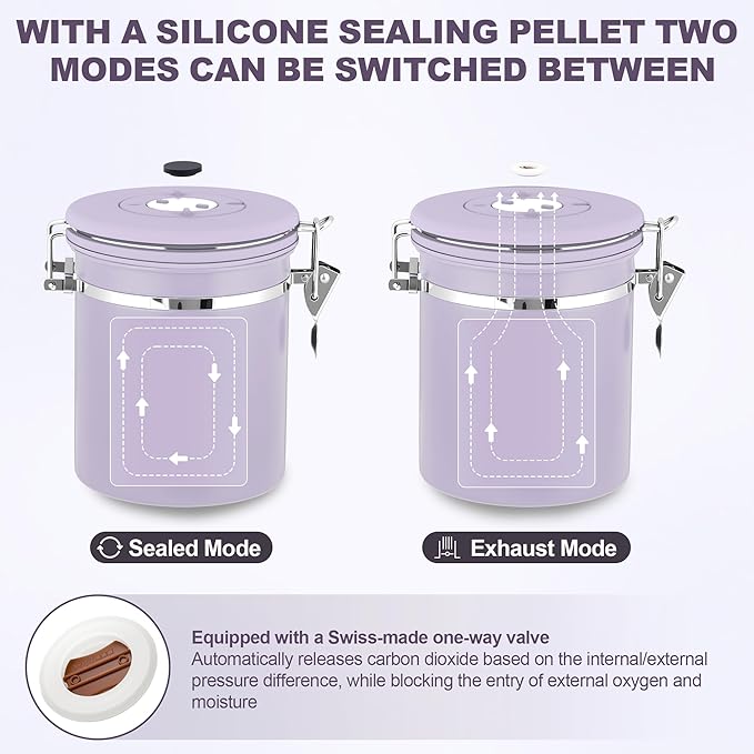 ShanSon Coffee Canister Airtight Coffee Container Stainless Steel Coffee Bean Storage Container with Scoop Coffee Canister for Beans Grounds Sugar Flour Tea Cereal,16OZ, Purple Upgraded Version