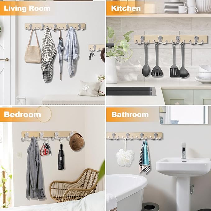 25 Pack Coat Hooks Wall Hooks for Hanging, Heavy Duty Double Prong Metal Hook Wall Mounted for Living Room, Bathroom, Kitchen, Bedroom for Coat, Bag, Scarf, Towel, Hat, Key, Cup (Silver)