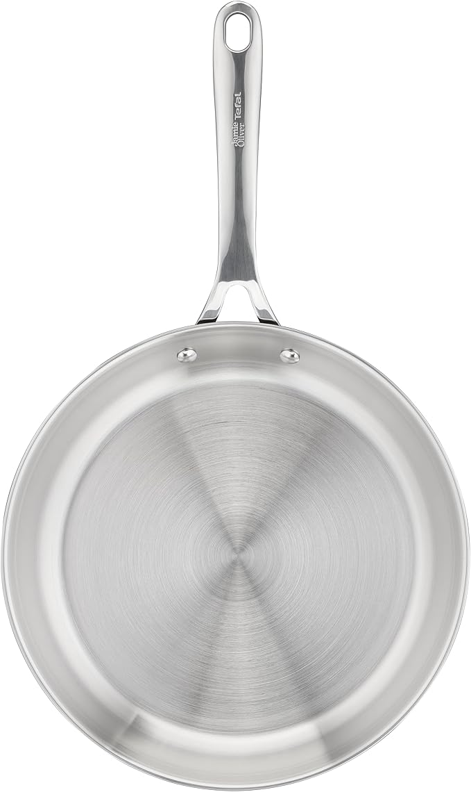 T-Fal x Jamie Oliver Stainless Steel Fry Pan 9.5-Inch, Induction Compatible, Oven Safe up to 500°F, Chef's Stainless Steel Skillet, Frying Pan, Silver