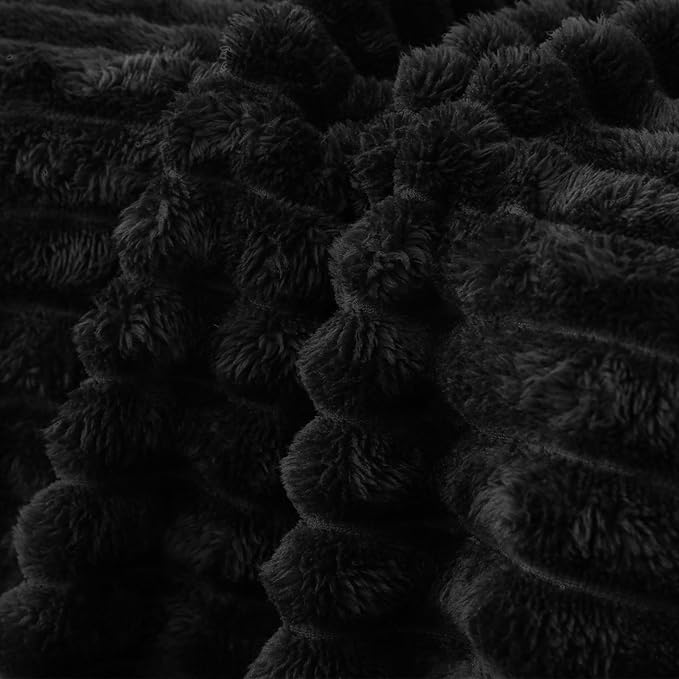 Black Fleece Throw Blanket 108”×90” for Couch Sofa Bed,Super Soft Cozy Plush Microfiber Flannel Blanket with Stripes Design Lightweight for Adults,Woman,Girls