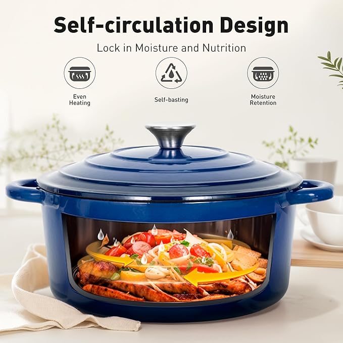 MAISON ARTS 7 Piece Enameled Cast Iron Cookware Set, Induction Dutch Oven Pot with Lid, Blue Non Toxic Pots and Pans set, PFOA-PFOS Free