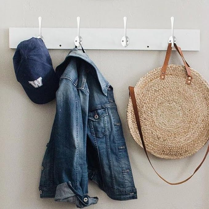 10 Pack Coat Hooks Wall Mounted with 20 Screws, Heavy Duty White Towel Hooks Metal Double Hooks, No Rust Retro Rustic Wall Hooks for Hanging Towel, Coat, Scarf, Bag, Hat, Cup, Key