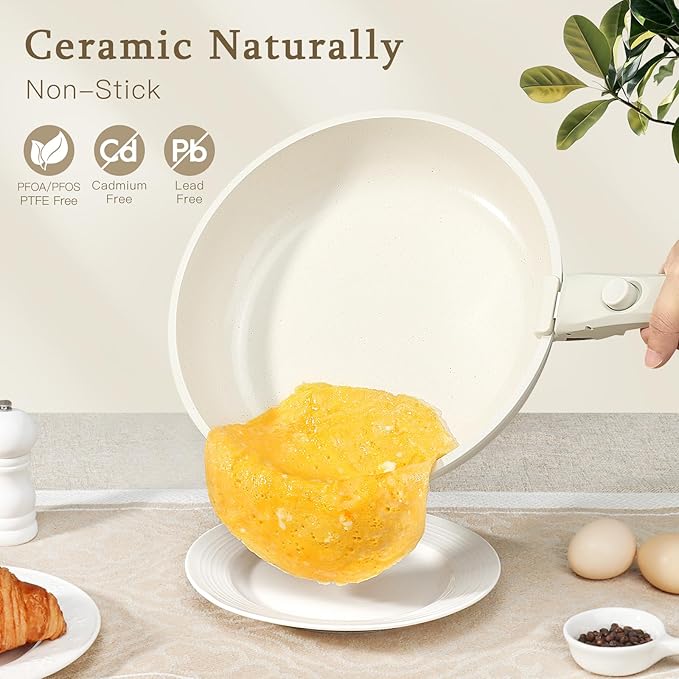 GiPP Ceramic Pots and Pans Set Non Stick, Nonstick Detachable Handle Cookware Sets, Healthy Non Toxic PFAS PFOA & PTFE Free, Dishwasher ＆Oven Safe, Induction Kitchen Pot and Pan, 8 Piece Cream