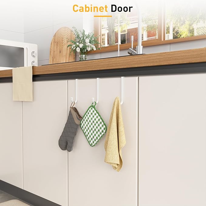 6 Pack Over The Door Hooks, Door Hanger Hook, Towel Hooks for Hanging, Bathroom Hook, Fit 1 3/8" Door, White