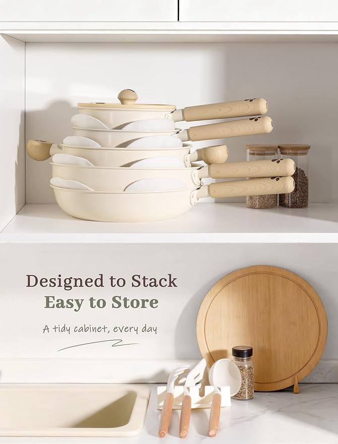 Astercook Pots and Pans Set Non Stick, Ceramic Cookware Set Non Toxic, 18 Pcs Dishwasher Safe Induction Cookware for Everyday Cooking & Kitchen Mothers Day Gifts