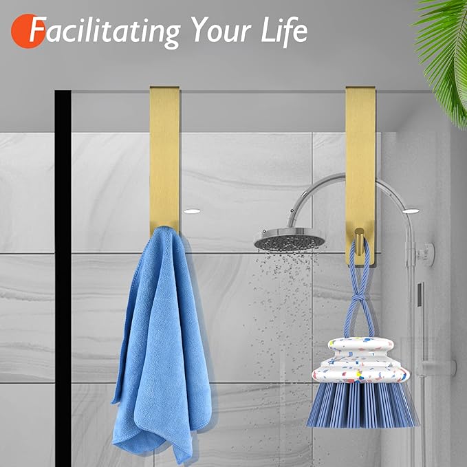 10 Inch Extended Over Door Hooks, Stainless Steel Towel Hooks, Heavy Duty Rack Hooks for Robe, Towel - 4 Pack - Gold