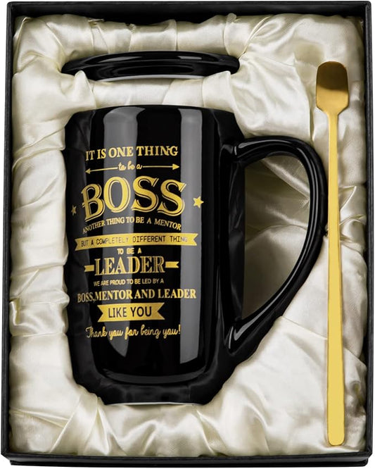 Boss Gifts - Best Bosses Day Gifts for Men Women - Funny Office Christmas Appreciation Gift for Boss Lady, Manager, Leader Female Male Birthday, Large 18 Oz Metal Glaze Ceramic Mug