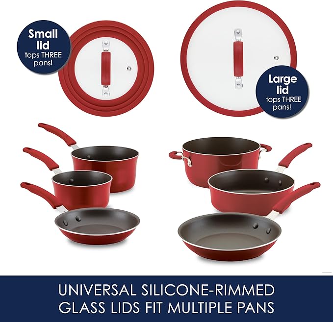 Rachael Ray Cook + Create Nonstick Cookware/Pots and Pan Set, 10 Piece, Red