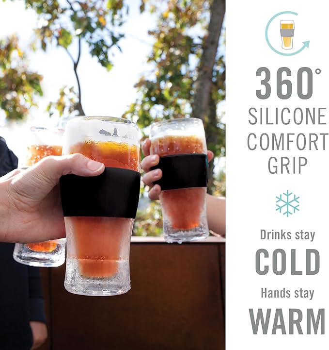 Host FREEZE Beer Glasses, Frozen Beer Mugs, Freezable Pint Glass Set, Insulated Pint Glass to Keep Your Drinks Cold, Double Walled Insulated Glasses, Tumbler for Iced Coffee, 16oz, Set of 2, Black