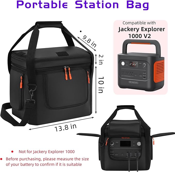 For Jackery Explorer 1000 V2 Carrying Case - Portable Power Station Bag with Quick Access Window, Soft Padded Travel Case, Generator Cover (13.78×10.23×10.8in)