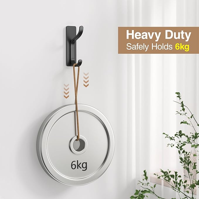 niffgaff Wall Hooks for Coat and Towel: 13lb Adhesive Door Hanger Stick On, Sticky Hook for Wall, Closet, Bathroom - Black, 4 Pack