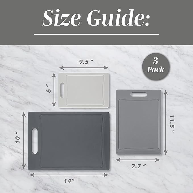 COOK WITH COLOR Non-Slip Cutting Board Set – Kitchen Essentials with Easy Grip Handle for Meat, Veggies, and Fruits, 3 Cutting Boards, Gray