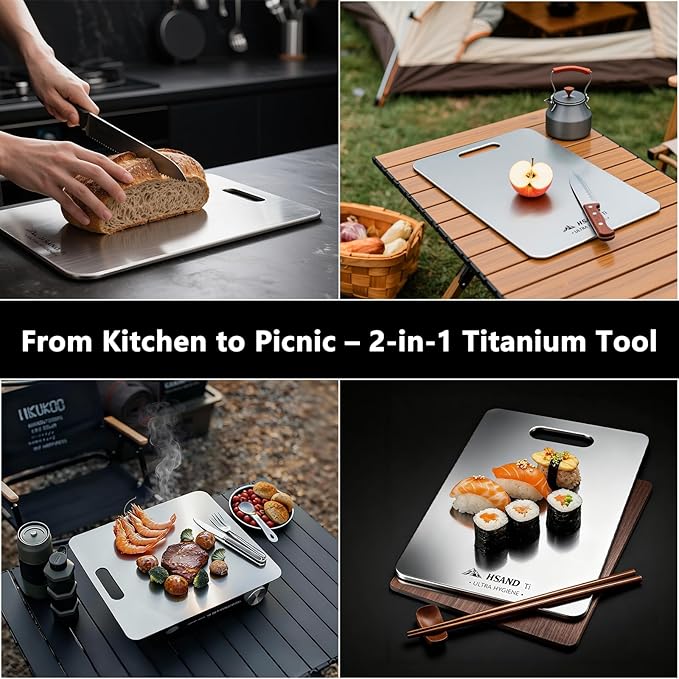 Titanium Cutting Boards for Kitchen, 100% Pure Titanium Cutting Boards, Cutting Board Double Sided Food Grade, Perfect for Sushi, Meat, Vegetables & Meal Prep – Easy To Clean 12"x9"