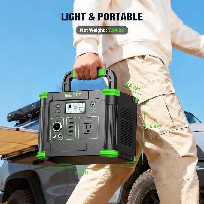 Portable Power Station 300W, GRECELL 288Wh Solar Generator with 60W USB-C PD Output, 110V Pure Sine Wave AC Outlet Backup Lithium Battery for Outdoors Camping Travel Home Blackout