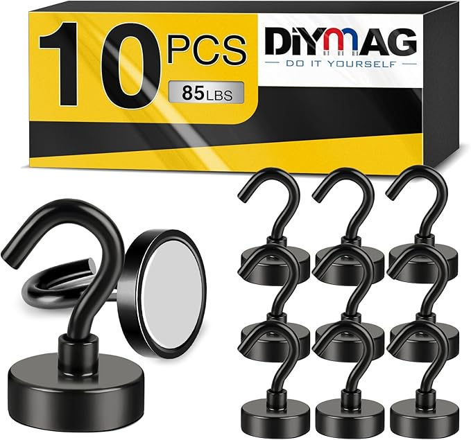 DIYMAG Magnetic Garage Hooks 10 Pack 85lbs 2026 Cruise Cabin Ship Essentials Hook Heavy Duty Strong Magnets Fridge for Classroom Wall Mount Kitchen Grills Black