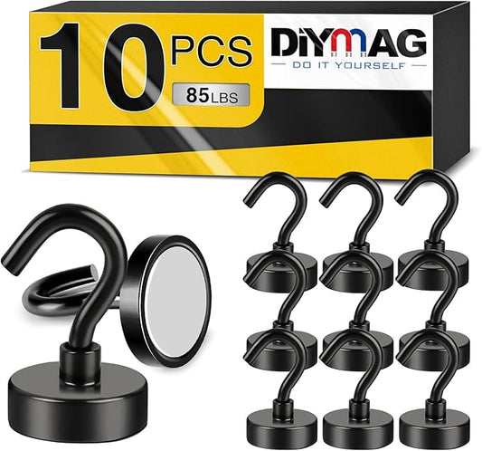 DIYMAG Magnetic Garage Hooks 10 Pack 85lbs 2026 Cruise Cabin Ship Essentials Hook Heavy Duty Strong Magnets Fridge for Classroom Wall Mount Kitchen Grills Black