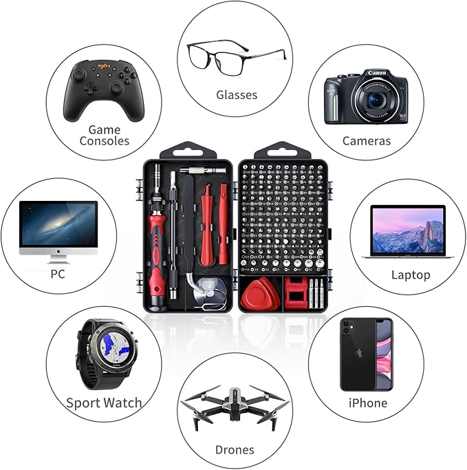 Precision Screwdriver Set, SHOWPIN 122 in 1 Computer Screwdriver Kit, Laptop Screwdriver Sets with 101 Magnetic Drill Bits, Electronics Tool Kit Compatible for Computer, Tablet, PC, iPhone, PS4 Repair