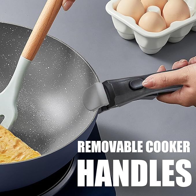 Nonstick Cookware Set - Detachable Handle Pots and Pans | Anti-scalding Handle | Suitable for Home Cooking