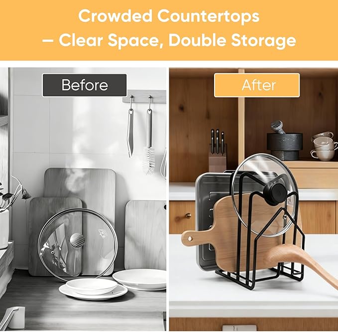 LINFIDITE Cutting Board Holder Chopping Boards Organizer Holder Kitchen Countertop Pot Pan Lids Rack Kitchenware Organizer Flat Steel 4.92 x 5.7 x 8.47 in. Black