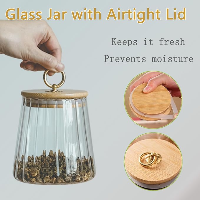 Viovian 34oz Vintage Glass Jar with Wood Lid and Spoon Glass Storage Canister Medium Clear Decoration Jars with Lids for Food Coffee Nut Cookie Candy Sugar 1000ml