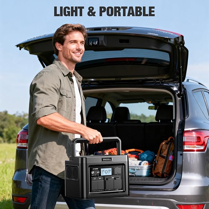 GRECELL H1200 Portable Power Station 1200W, 672Wh LiFePO4 Battery Solar Generator with 10ms UPS, 1200W Solar Power Station, 9 Output Ports for Home Emergency, Outdoor Camping, RV Travel, Laptop TV