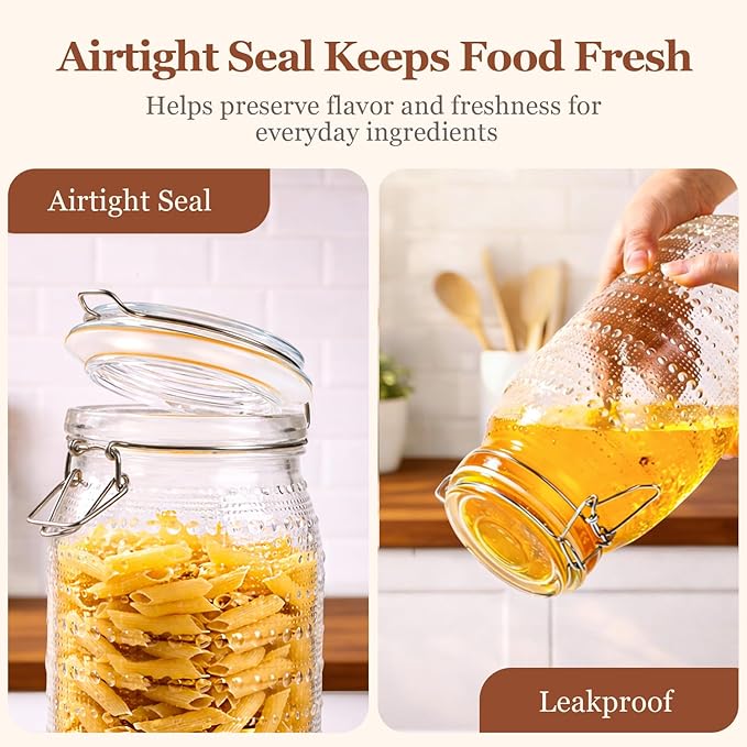 ComSaf 0.5 Gallon / 3 Pack Wide Mouth Glass Jars with Airtight Lids,Large Airtight Food Storage Containers for Pantry, Heavy-Duty Canister Set for Flour, Sugar, Cereal, Cookies, and Pet Food