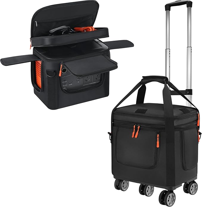 Carrying Case with Wheels Compatible with Jackery Explorer 1000 V2, Portable Power Station Travel Bag Padded for Explorer 1000 V2 with Detachable Trolley, Multi-pocket & Adjustable Shoulder Strap