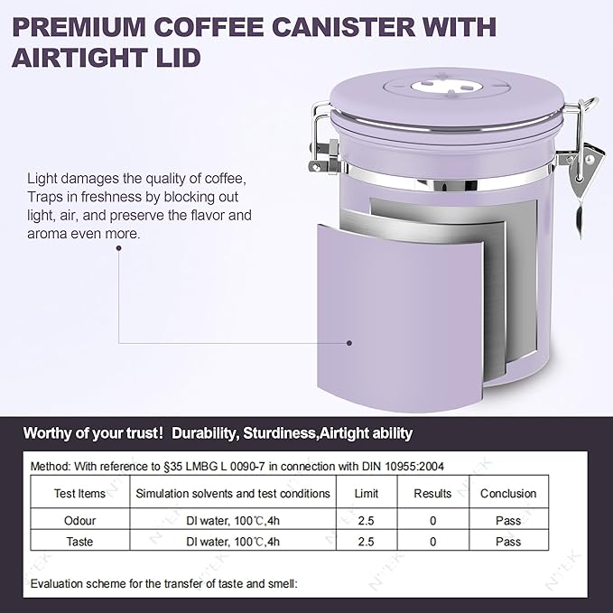 ShanSon Coffee Canister Airtight Coffee Container Stainless Steel Coffee Bean Storage Container with Scoop Coffee Canister for Beans Grounds Sugar Flour Tea Cereal,16OZ, Purple Upgraded Version