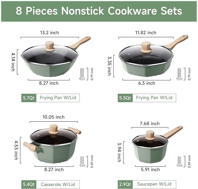 RealCool Pots and Pans Set Non Stick, 8 Pieces Induction Cookware, Octagon Nonstick Kitchen Cookware Sets with Frying Pans/Casserole/Saucepan(PFOS, PFOA Free)