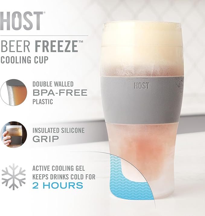 Host FREEZE Beer Glasses, Frozen Beer Mugs, Freezable Pint Glass Set, Insulated Pint Glass to Keep Your Drinks Cold, Double Walled Insulated Glasses, Tumbler for Iced Coffee, 16oz, Set of 2, Black