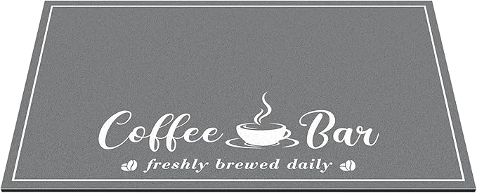CooRug Absorbent Coffee Mat, Fashion Dish Drying Mat for Kitchen Counter Coffee Bar Accessories Espresso Machine Dish Rack 16" x 24" Dark Grey