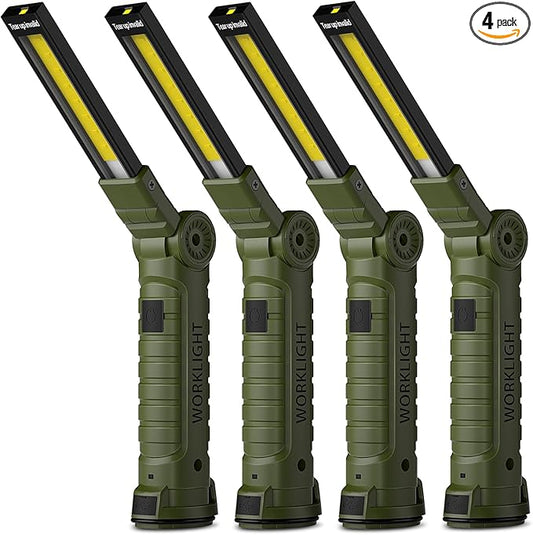 Coquimbo Tool Gifts for Men, Rechargeable LED Work Lights Grill Light with Magnetic Base 5 Modes 360° Rotate Mens Birthday Gifts for Dad Husband Grandpa Boyfriend (4 Pack Green)