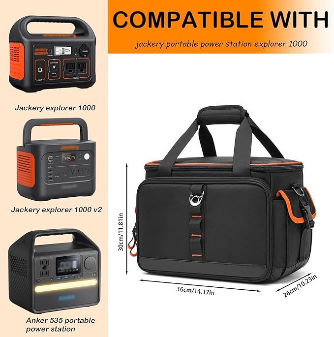 Travel Carrying Case for Jackery Explorer 1000/1000 v2, Solar Generator Case for Jackery & Accessories, Portable Power Station Bag with Waterproof Bottom, Strap & Pockets, Multiple Size