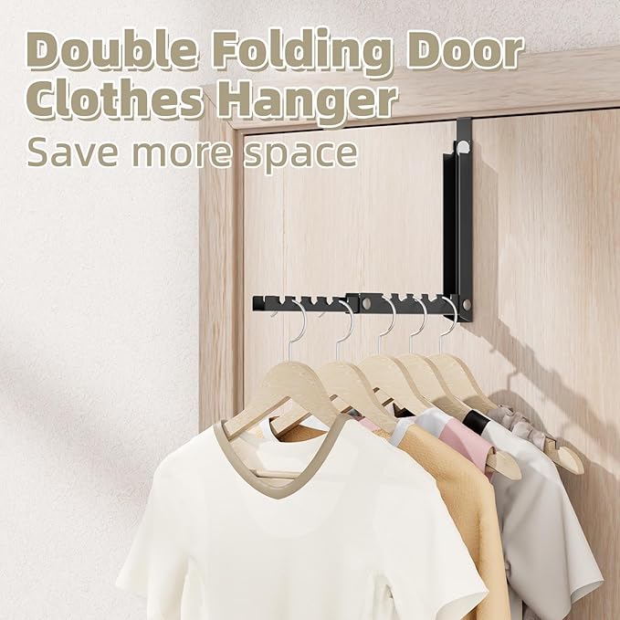 BAKON Over The Door Hooks, Small Space Double Folding Portable Over The Door Drying Rack for Laundry, Bathroom, Bedroom, Travel Storage and Drying (1Pack,Black)