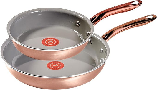 T-Fal Preserve Ceramic Nonstick Frying Pan 2-Pc Set, 8.5" & 11", Oven Broiler Safe up to 350°F Cookware, InoCeram Glide Technology, Skillet, Pots & Pans, Rose Gold