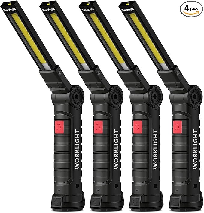 Coquimbo Tool Gifts for Men Him, Rechargeable LED Work Light Grill Light with Magnetic Base 5 Modes 360° Rotate Mens Gifts (4 Pack Black)