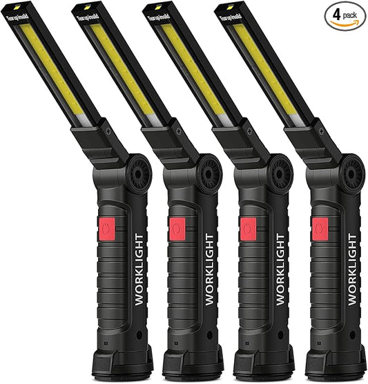 Coquimbo Tool Gifts for Men Him, Rechargeable LED Work Light Grill Light with Magnetic Base 5 Modes 360° Rotate Mens Gifts (4 Pack Black)