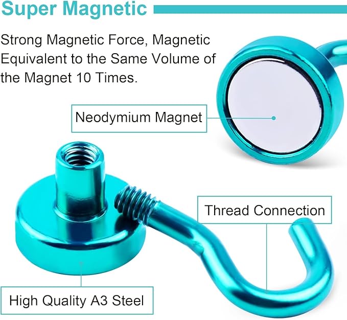 DIYMAG Magnetic Hooks, 30Lbs Strong Heavy Duty Cruise Magnet S-Hooks for Classroom, Fridge, Hanging, Cabins, Grill, Kitchen, Garage, Workplace and Office Etc, (20 Pack-Green)