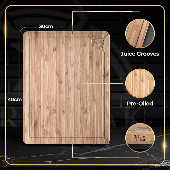 Deer & Oak Premium Solid Wood Cutting Board (15.8 X 11.8 X 1.5 inches) - Extra Thick - Brown with Black Accents - Chopping Board