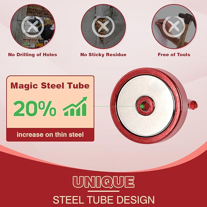 Neosmuk Magnetic Hooks, Cruise Ship Essentials, 80lb+ Heavy Duty Magnetic Hooks for Cruise Cabins, Refrigerator, Grill, Hanging, and Travel | Extra Strong Must-Haves Magnet Hook,Red