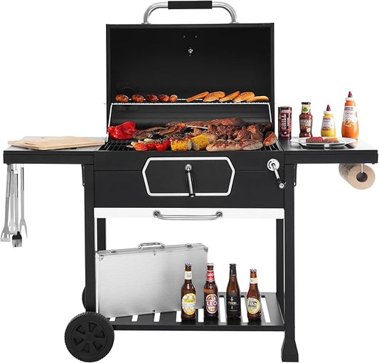 Royal Gourmet CD2030AN 30-Inch Charcoal Grill, Deluxe BBQ Smoker Picnic Camping Patio Backyard Cooking, Black, Large